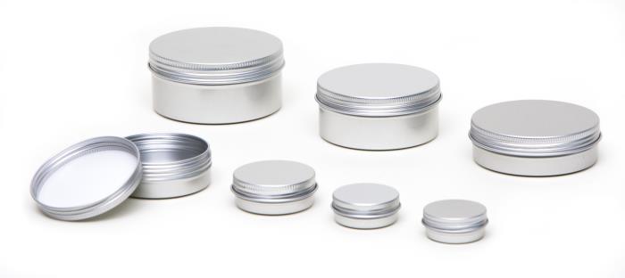 Round aluminium tins with screw lids
